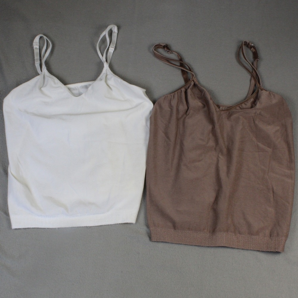 Barely There Camisole Seamless Adjustable Strap Tank Top 2PK L White Taupe 0249